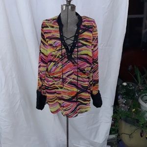 Striped sheer leather shirt